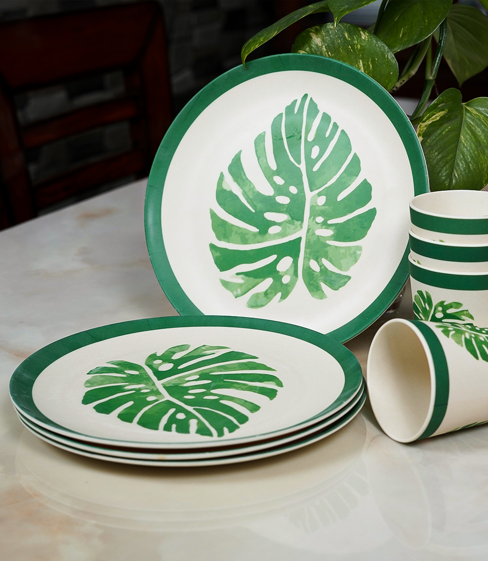 Bamboo Fibre Dinner Set- Leaf Design