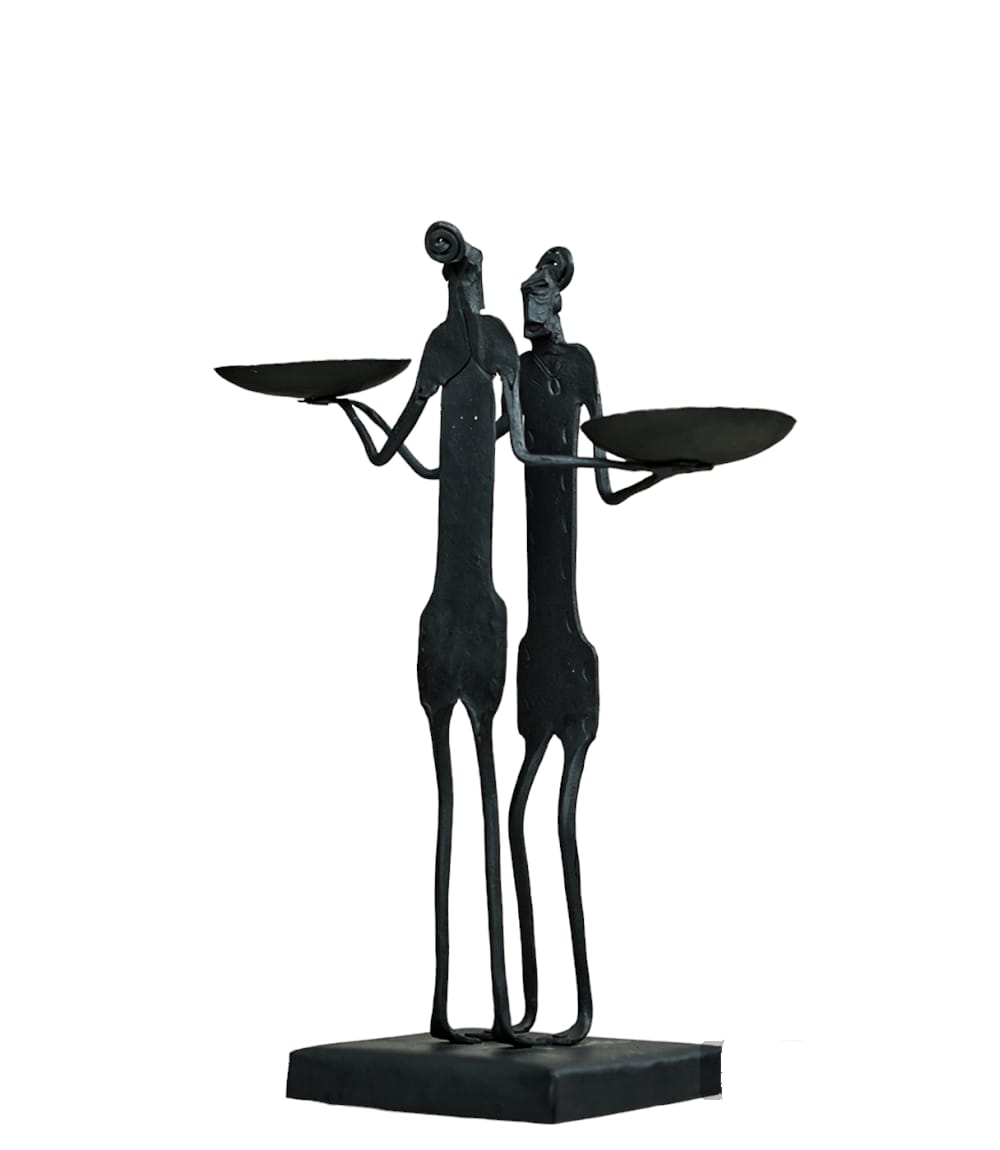 Wrought Iron Candle Stand (Tribal Couple) Made by the Tribes of Bastar