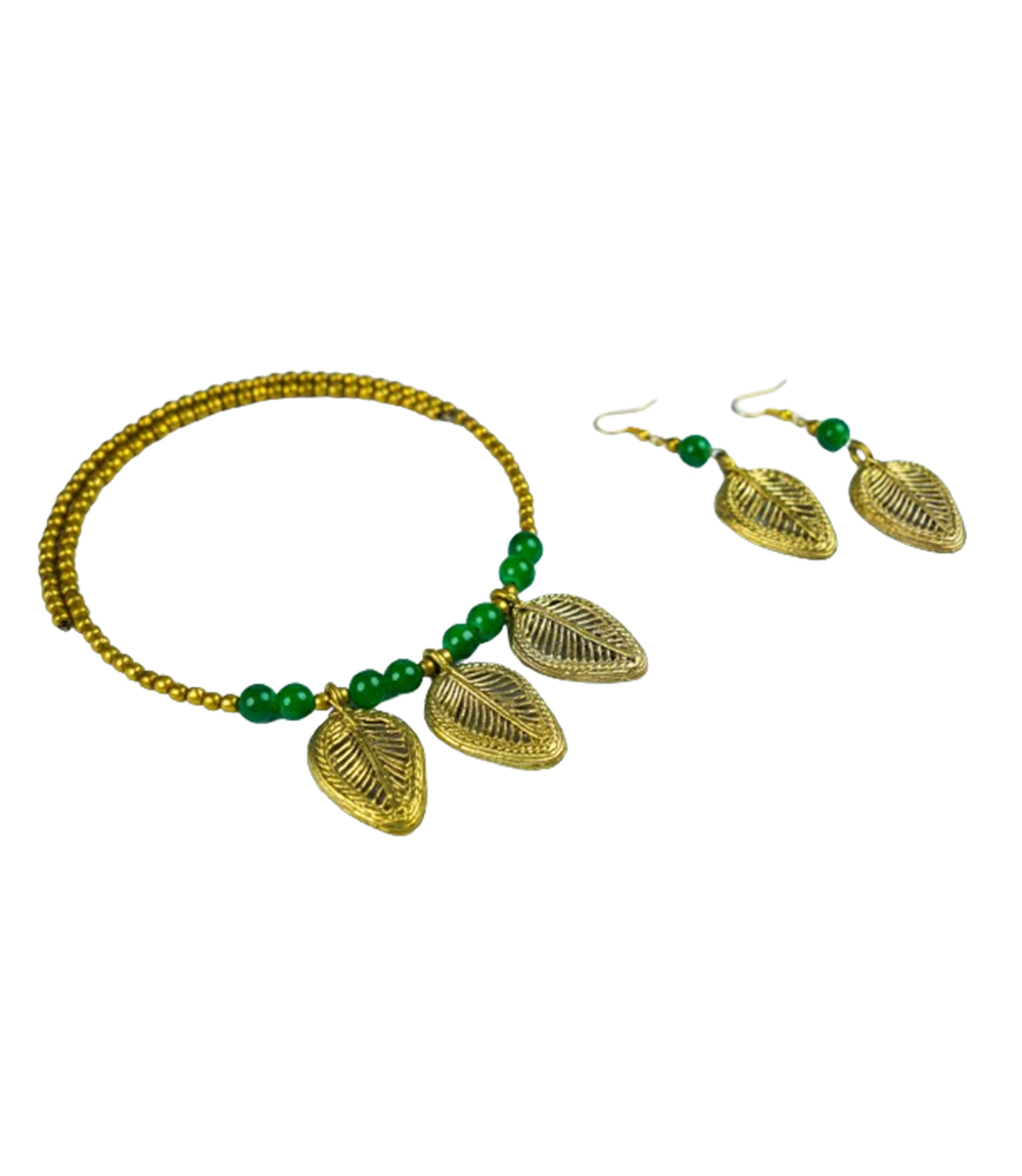 Dokra Necklace Set Made Made by Tribes of Jharkhand (Green Colour)