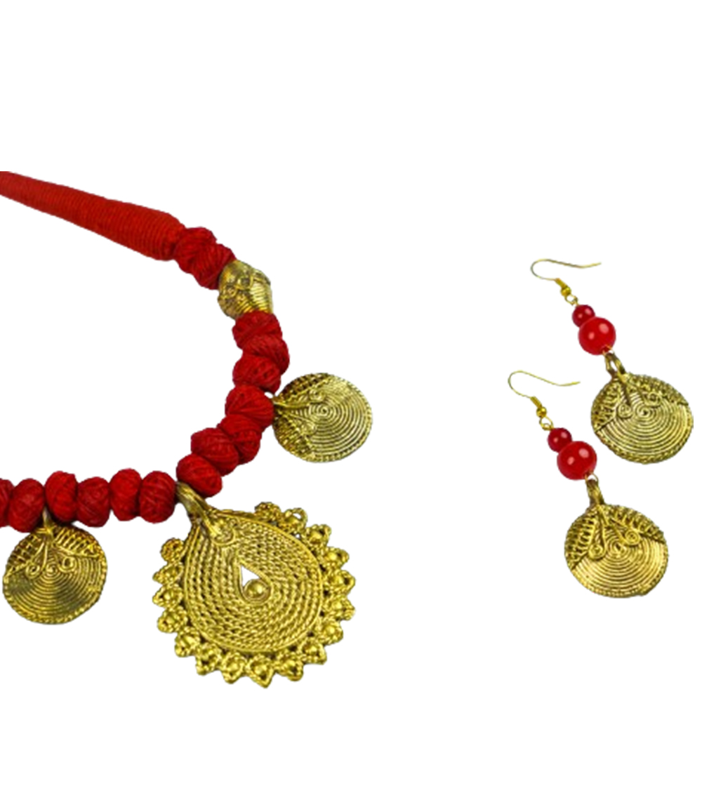 Dokra Necklace Set Made by Tribes of Jharkhand (Red Colour)