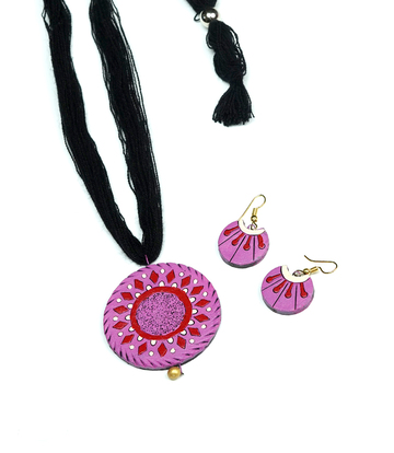 Terracotta Necklace Set Made by Tribes (Purple Red Colour)