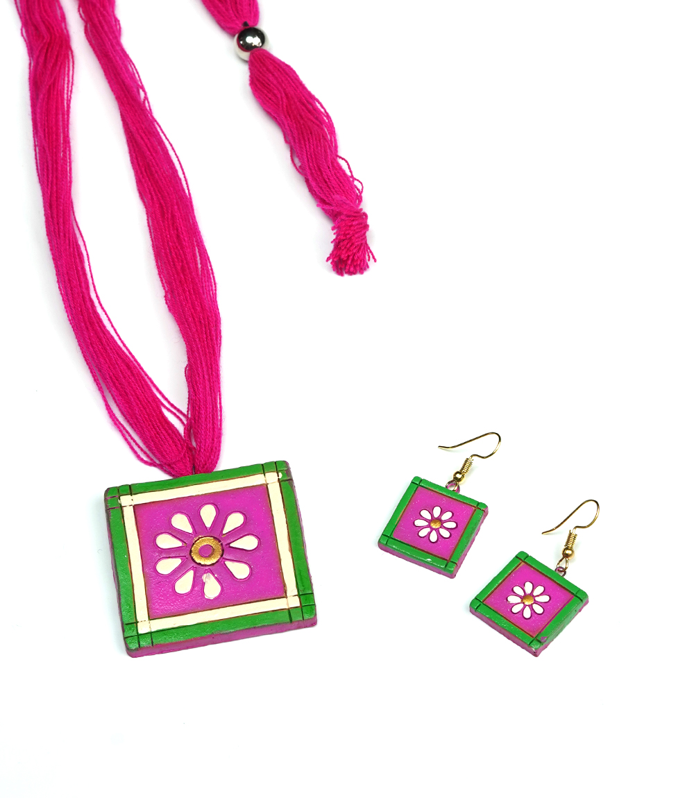 Terracotta Necklace Set (Pink & Green)-Made by Tribes of Jharkhand 