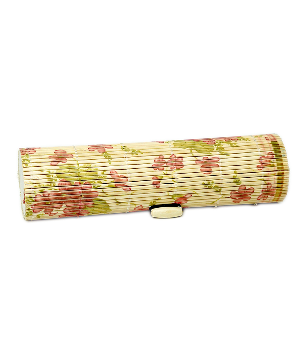 Bamboo Pencil Box Made by Tribes of Assam (Pink And Green Flower Print)