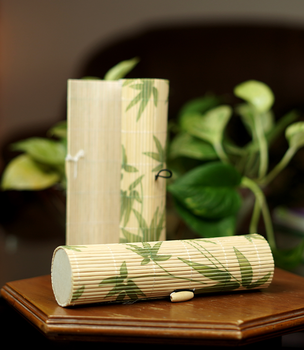 Bamboo Pencil Box (Green Flower Print)