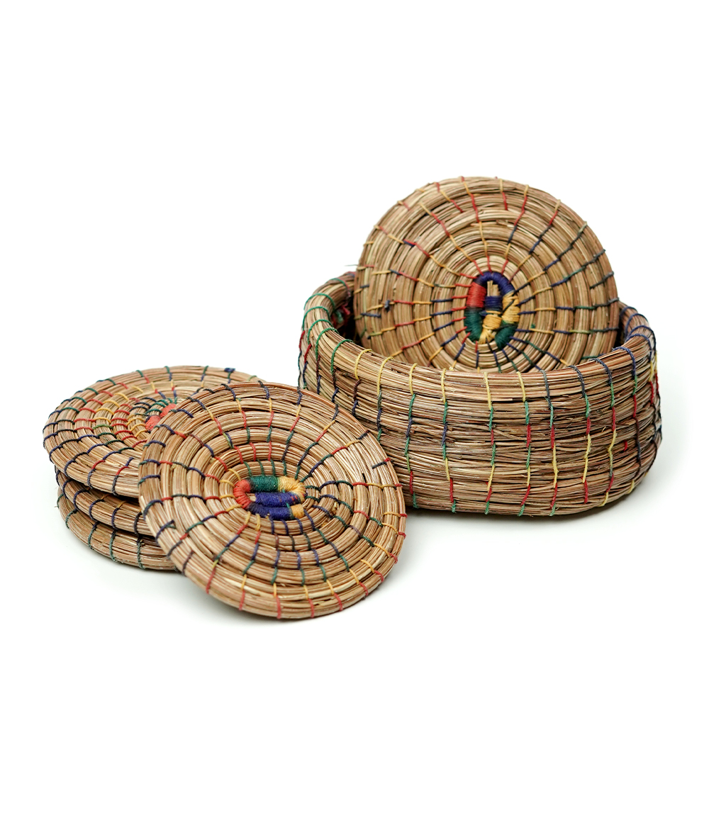 Pine Needles Tea Coaster (Set of Six with Case) Made by the Tribes of Uttarakhand