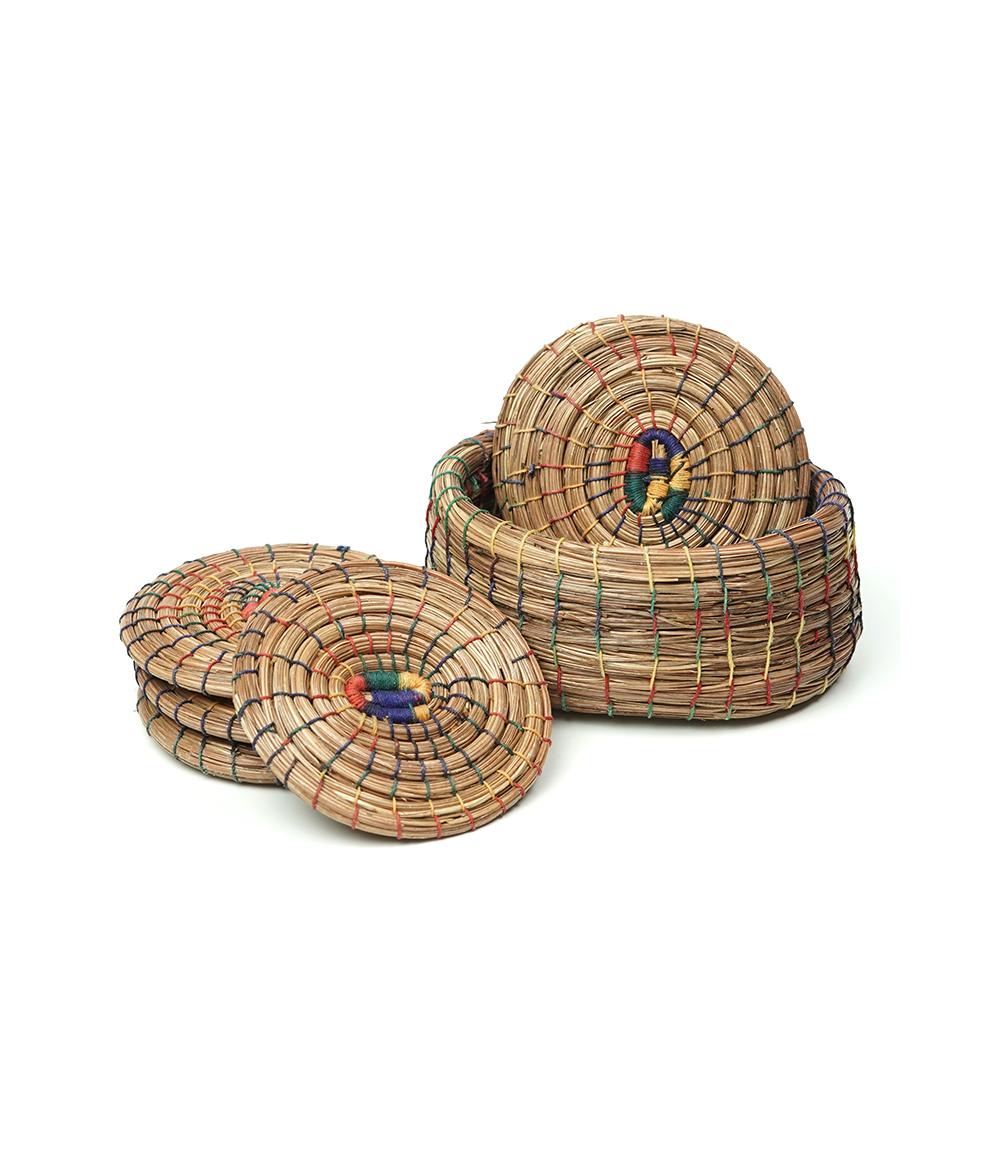 Pine Needles Tea Coaster (Set of Six with Case) Made by the Tribes of Uttarakhand