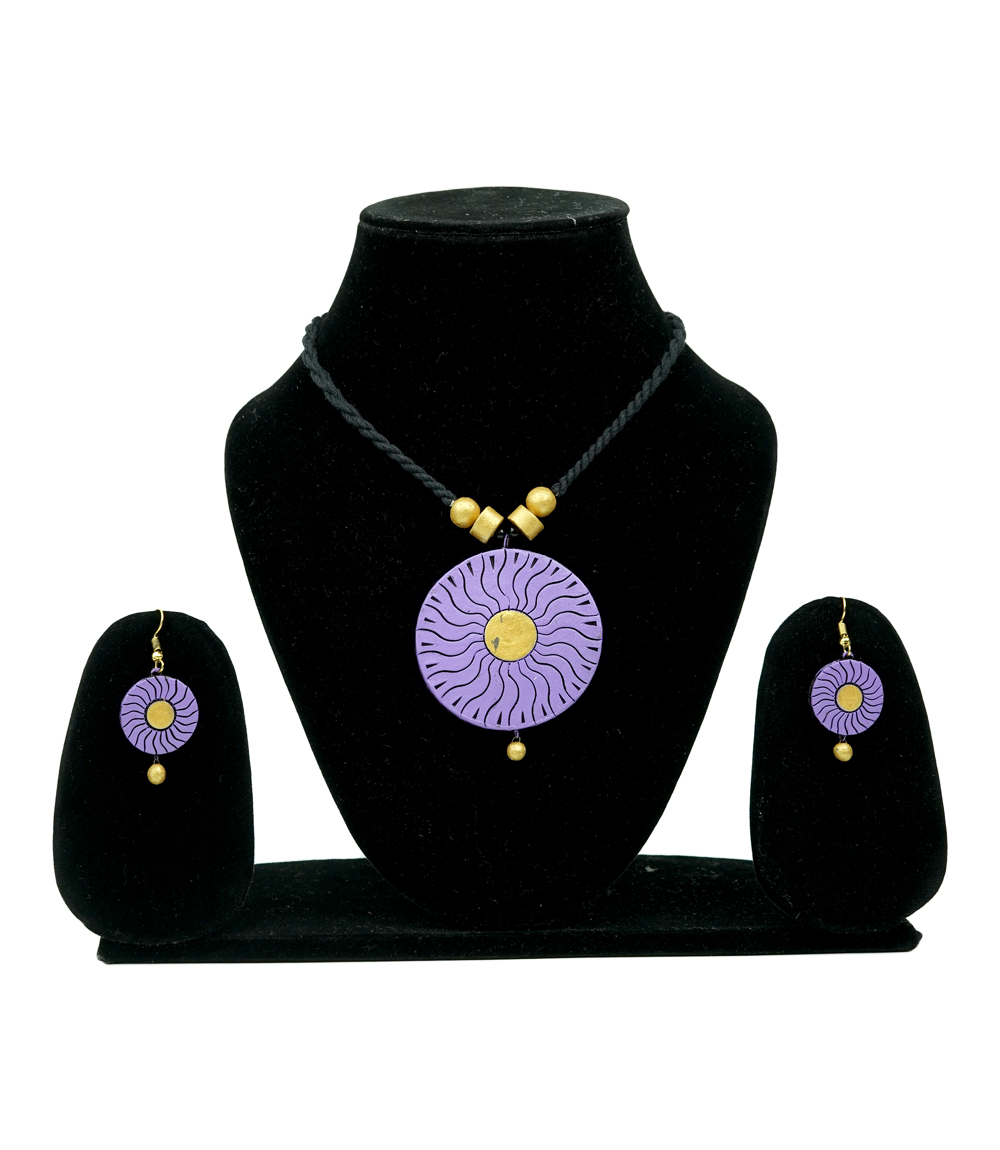 Terracotta Necklace Set (Purple) - Made by Tribes of Jharkhand 