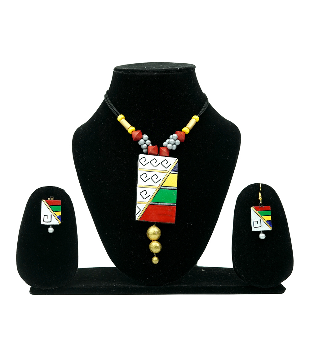 Terracotta Necklace Set Made by Tribes of Jharkhand (Multi Colour)