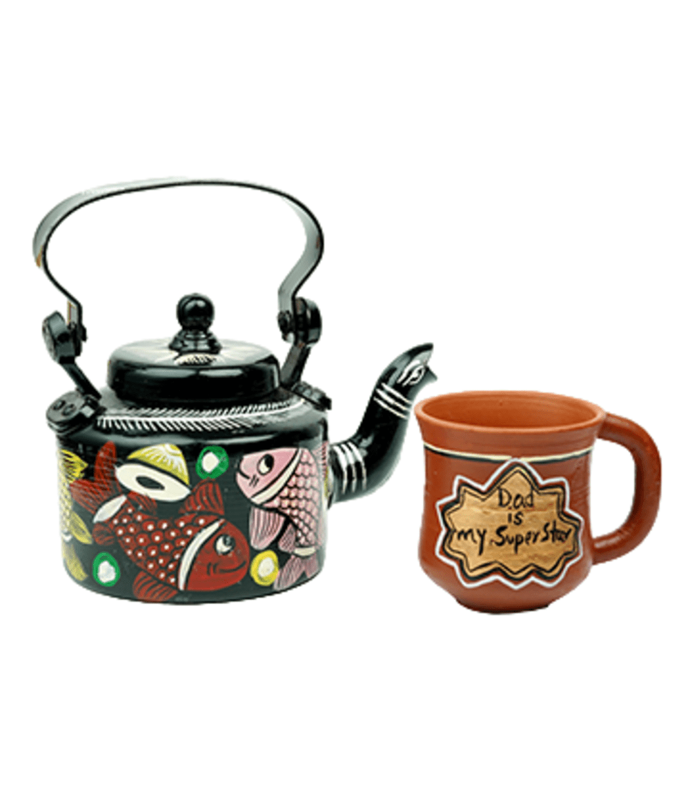 Gift Pack: Hand-Painted Kettle and Terracotta Coffee Mug