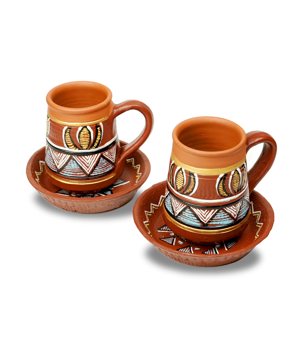 Handcrafted Terracotta Cup Plate Made by Tribes of Jharkhand( Set of 2pcs)