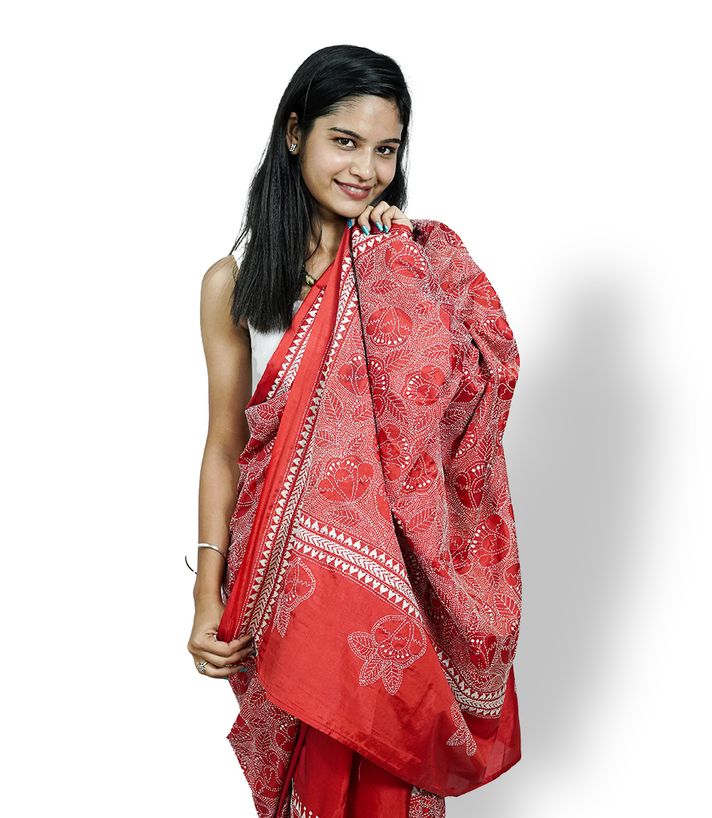 Handstitched Katha Stich Saree By Tribe Of West Bengal