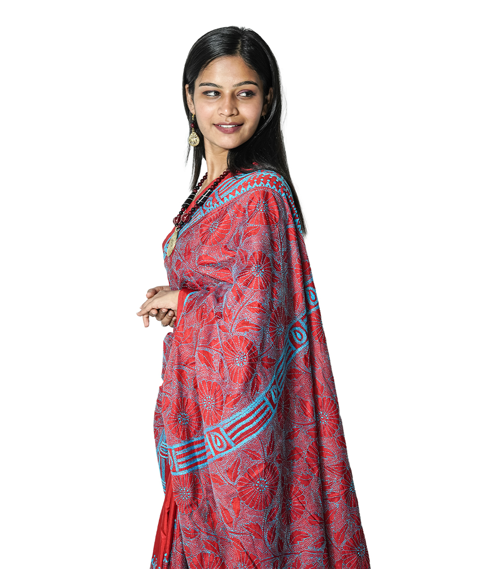 Handstitched Katha Stich Saree By Tribe Of West Bengal