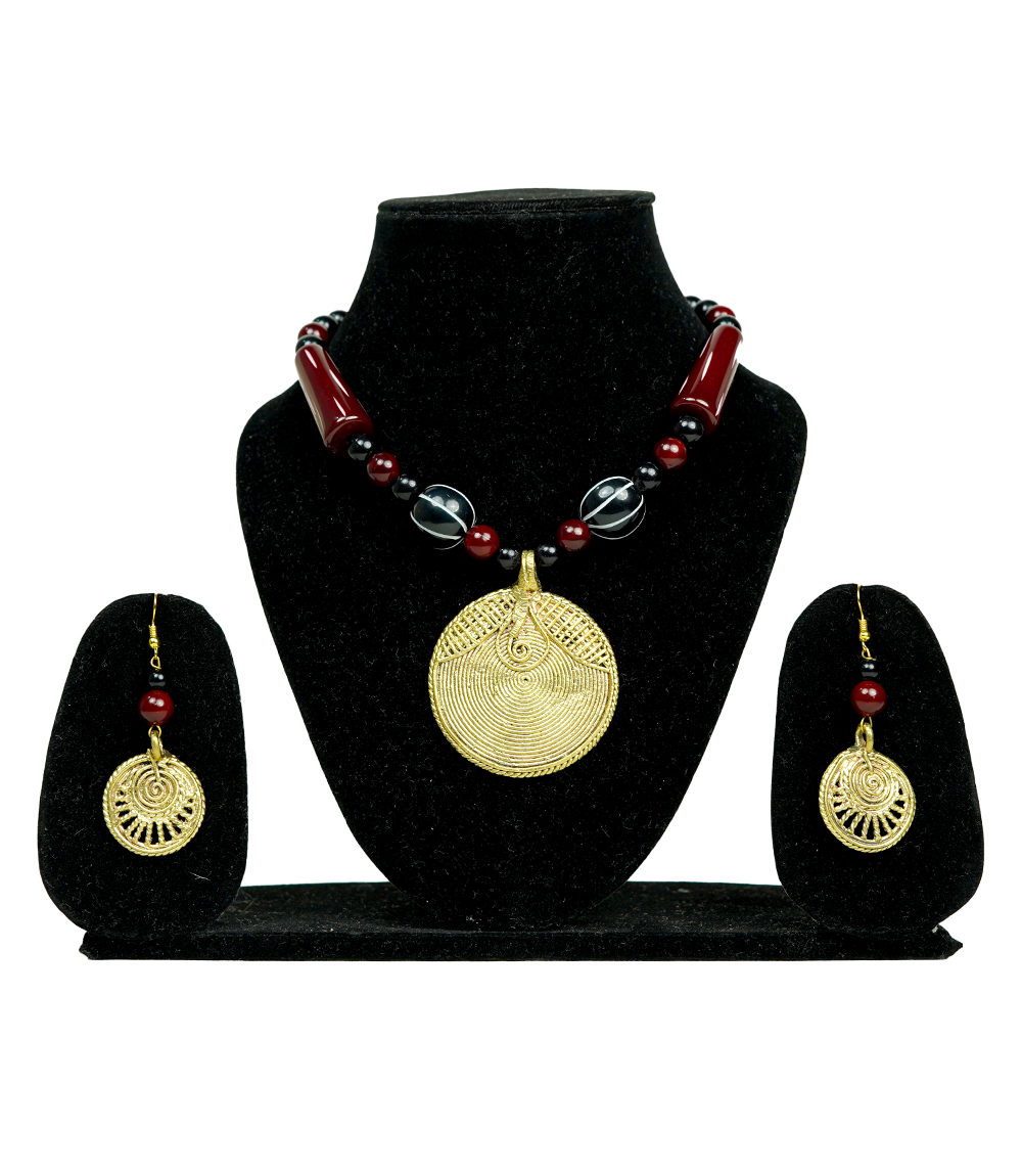 Dokra Necklace with Golden Spiral Set Made by Tribes of Jharkhand