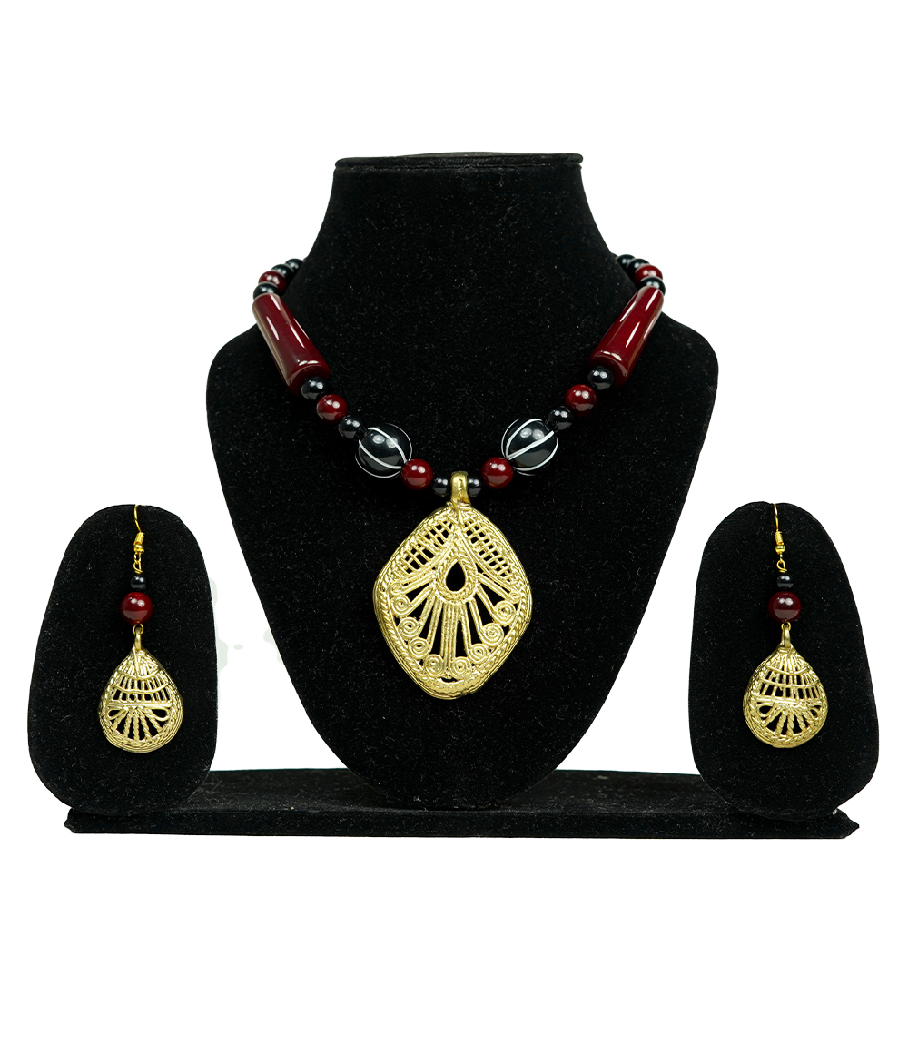 Dokra Necklace with Gold Leaf Set Made by Tribes of Jharkhand