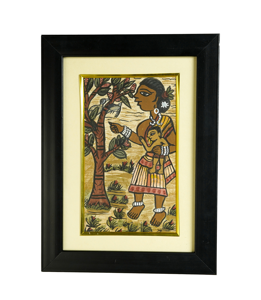 Handpainted Paitkar with a woman holding a child-Made by tribes of Jharkhand