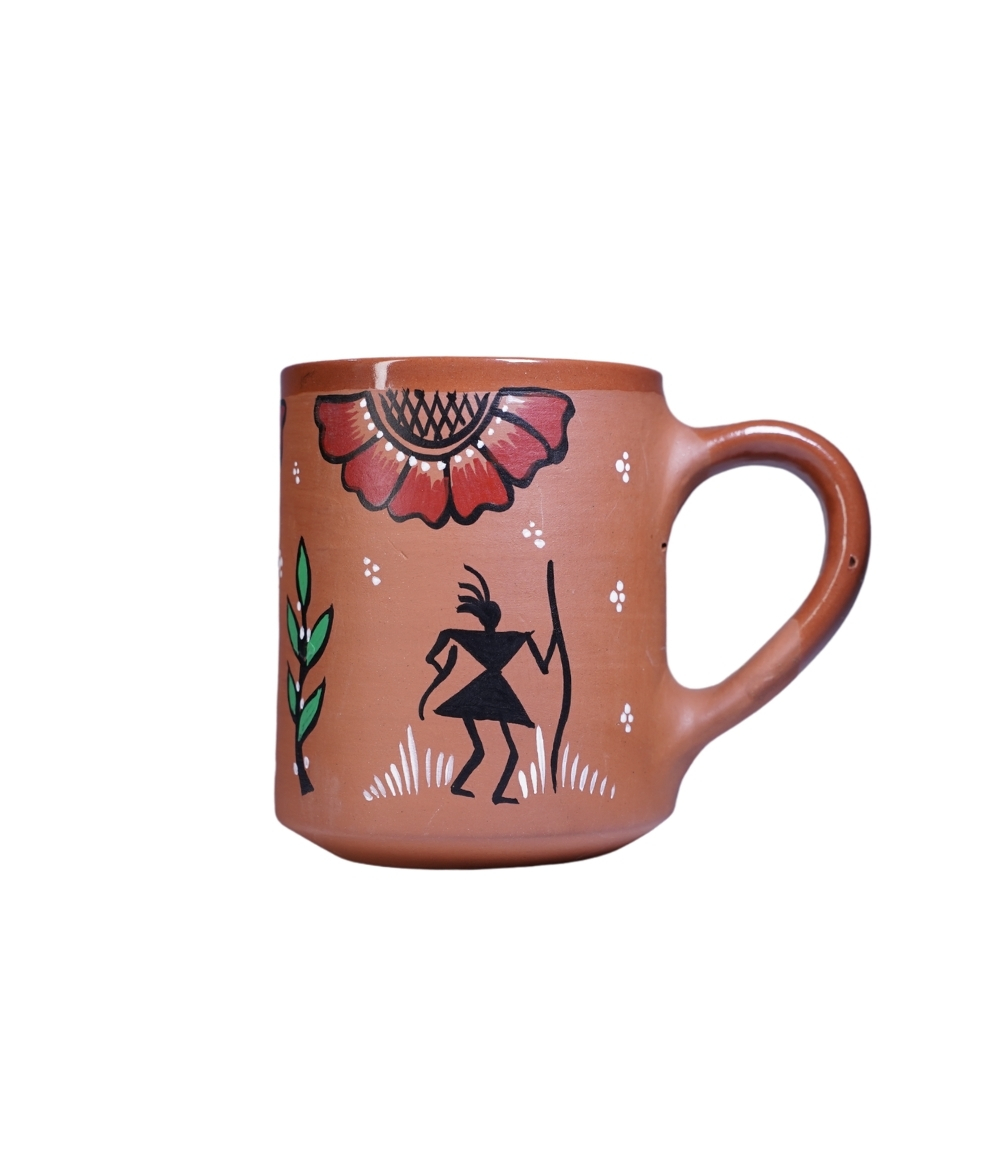 Terracotta Mug With Sohrai Painting Made by Tribes of Jharkhand