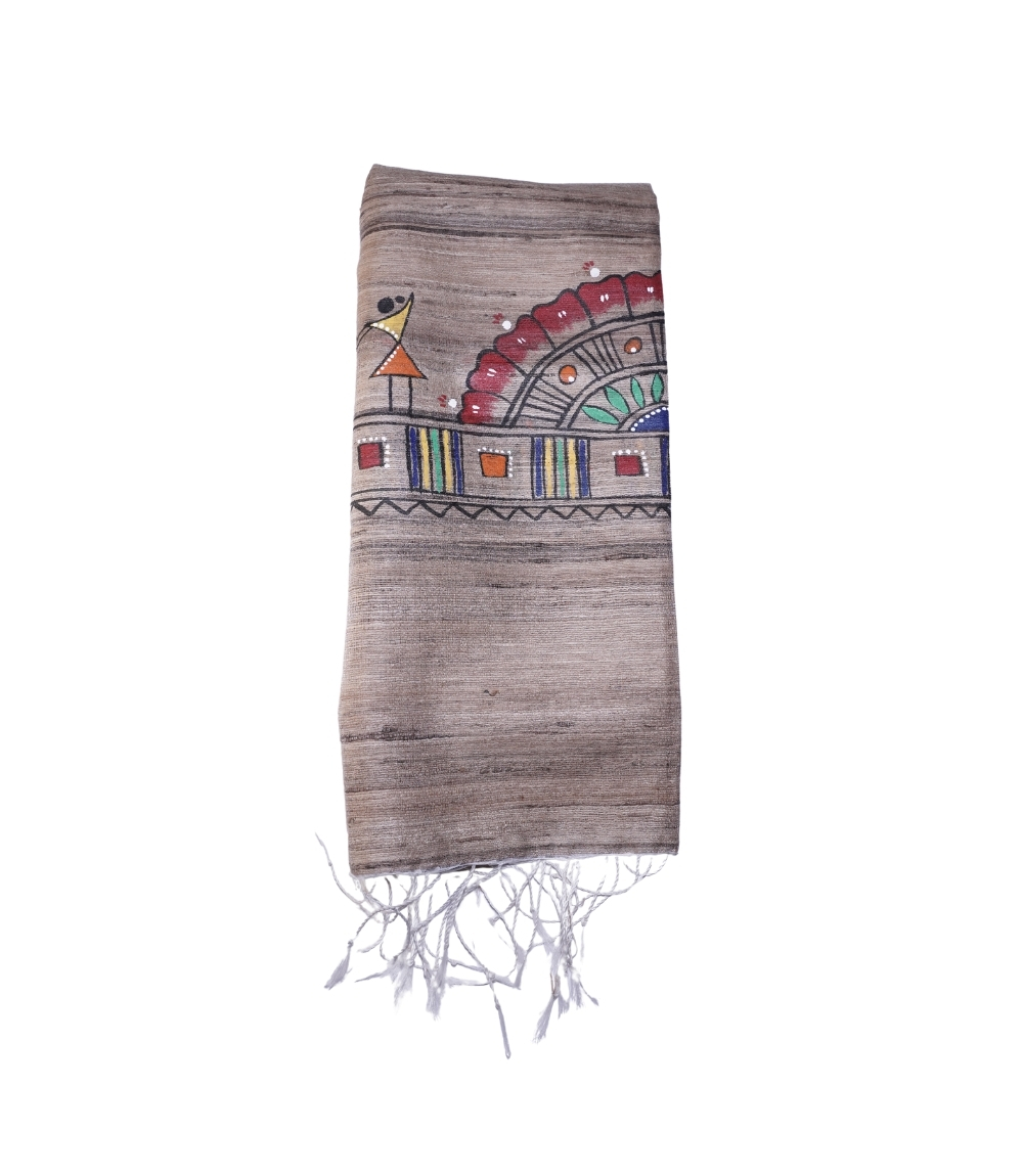 Tasar Silk Dry Hand Painting Stole