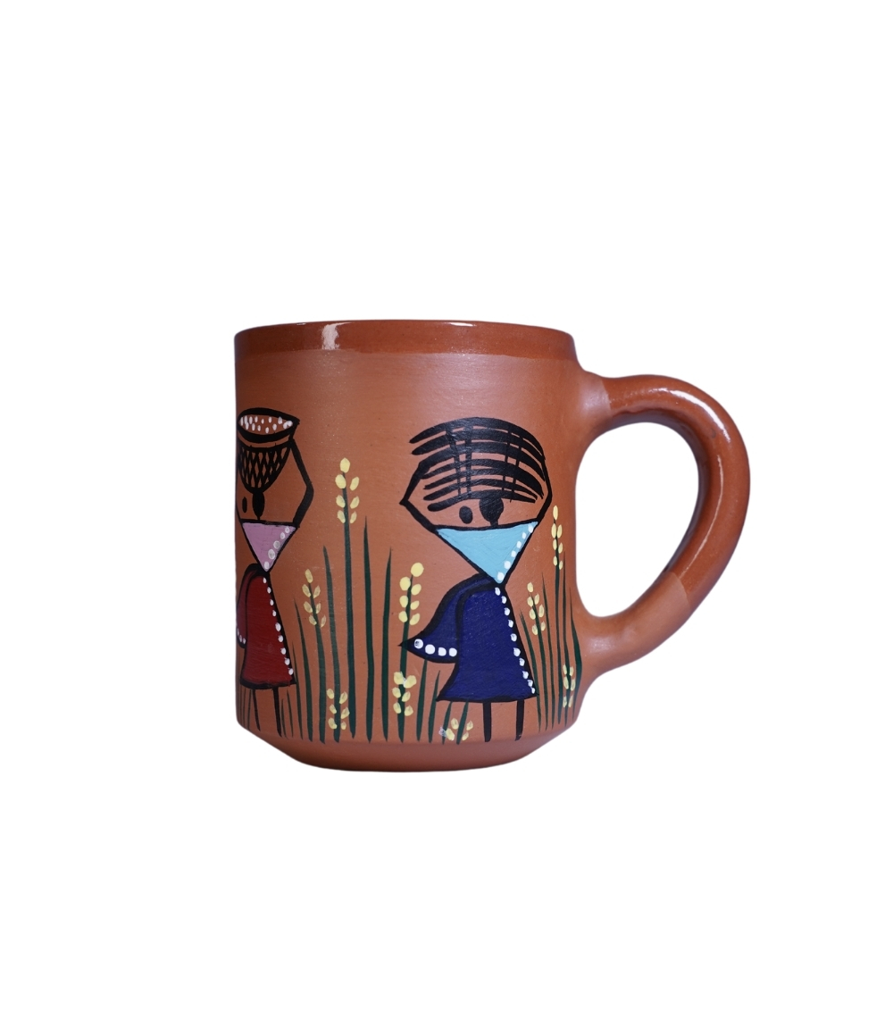 Terracotta Mug With Sohrai Painting Made by Tribes of Jharkhand