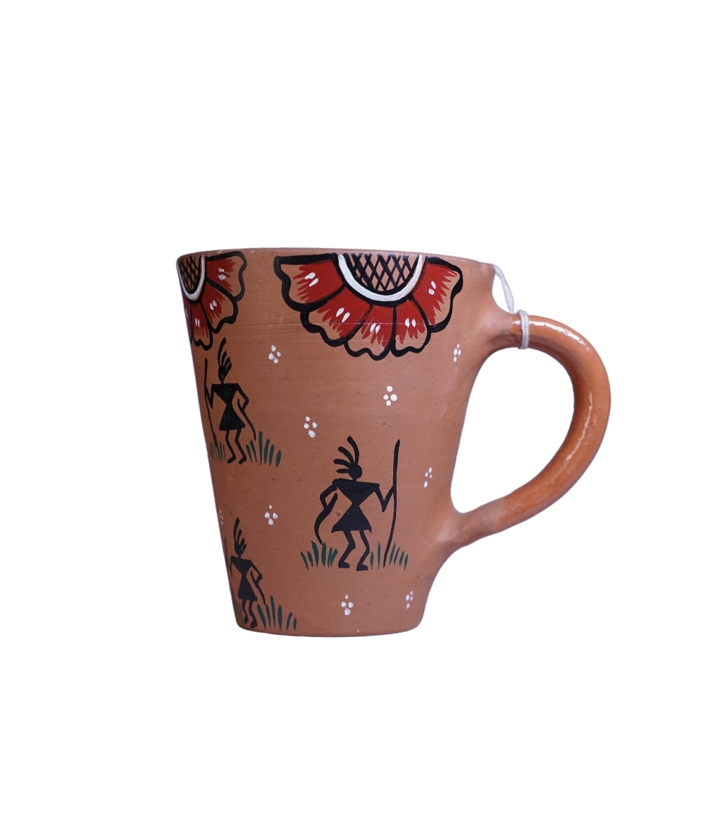 Terracotta Mug With Sohrai Tree Painting Made by Tribes of Jharkhand