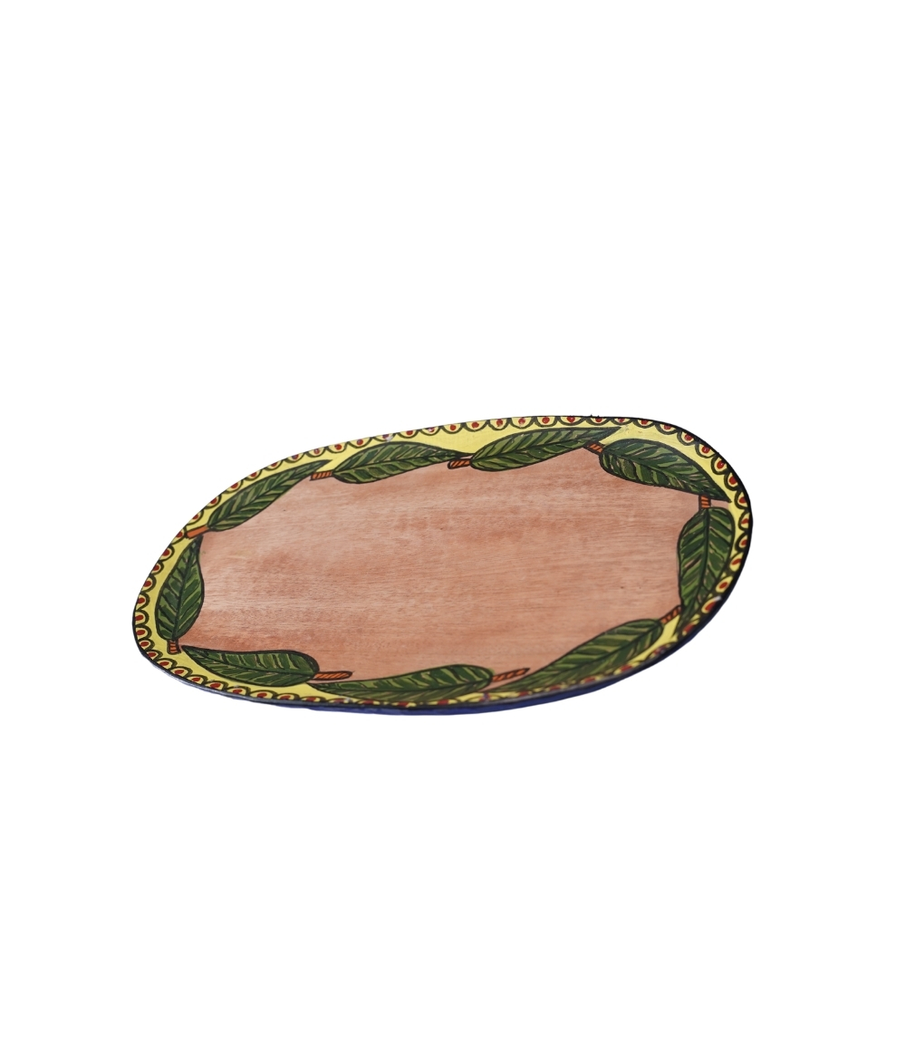 Handmade Wooden Tray With Sohrai Painting Made By Tribals Of Odisha