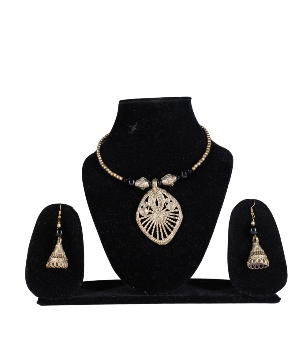 Dokra Necklace with Gold Leaf Set Made by Tribes of Jharkhand