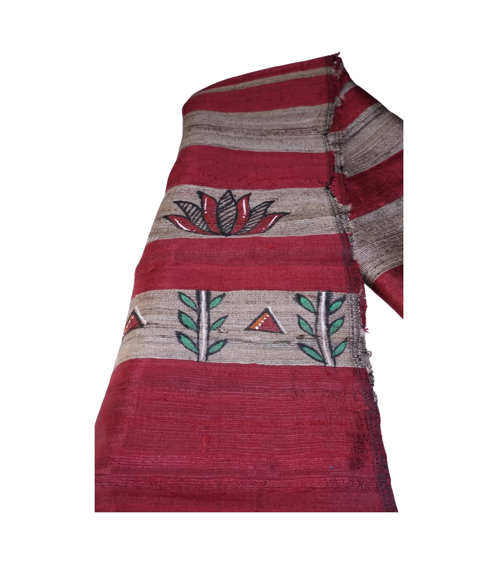 Hand-Painted Tassar Silk Stole – Made by Tribes of Jharkhand - (RED)