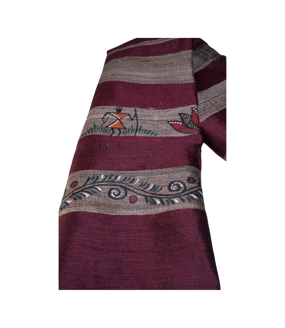 Hand-Painted Tassar Silk Stole – Made by Tribes of Jharkhand -(Marron)