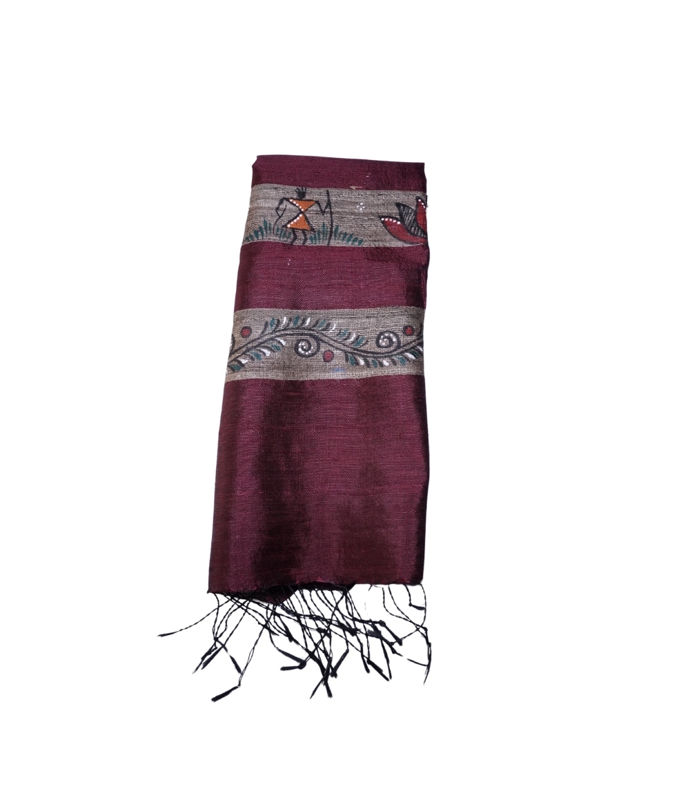 Hand-Painted Tassar Silk Stole – Made by Tribes of Jharkhand -(Marron)