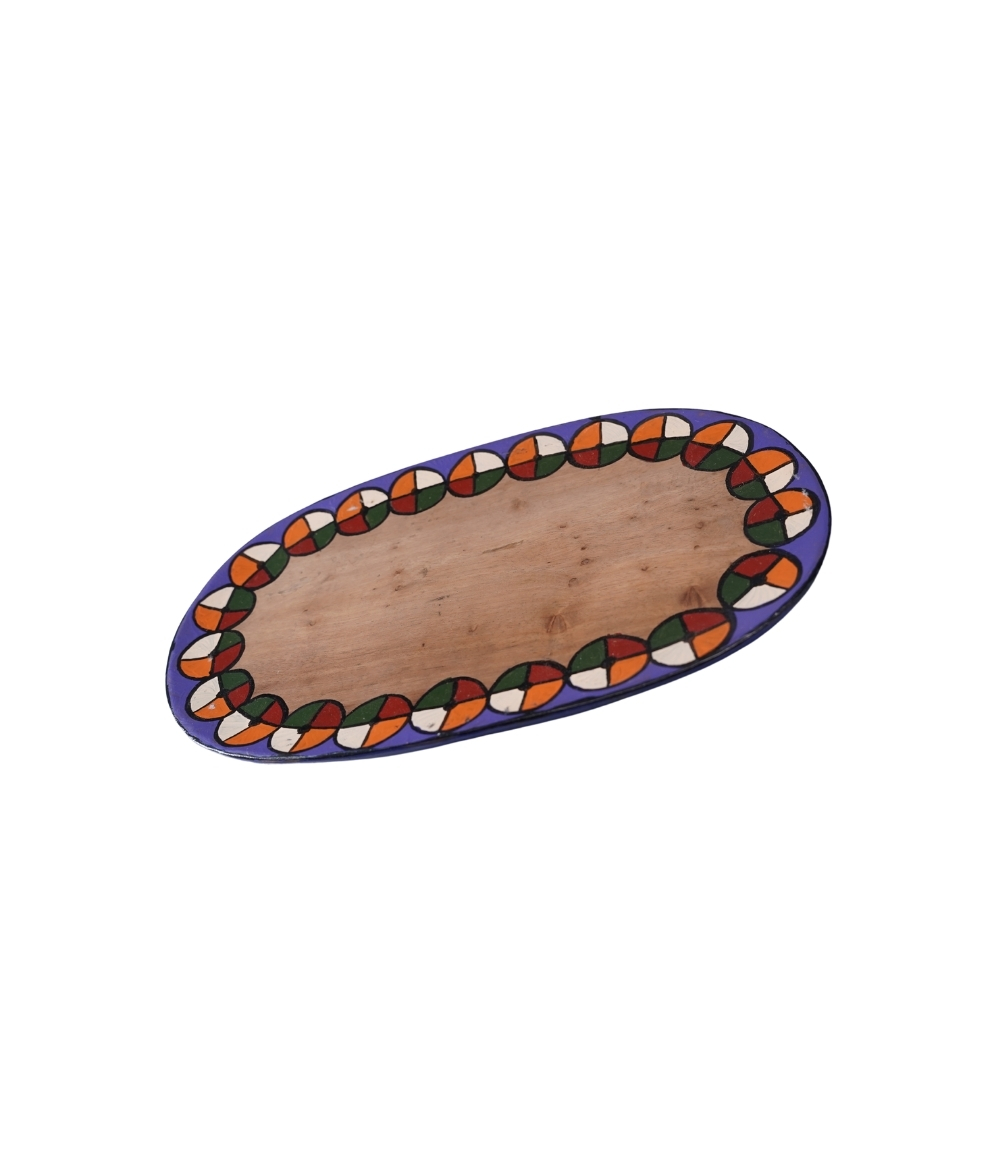 Handmade Wooden Tray With Sohrai Painting Made By Tribals Of Jharkhand