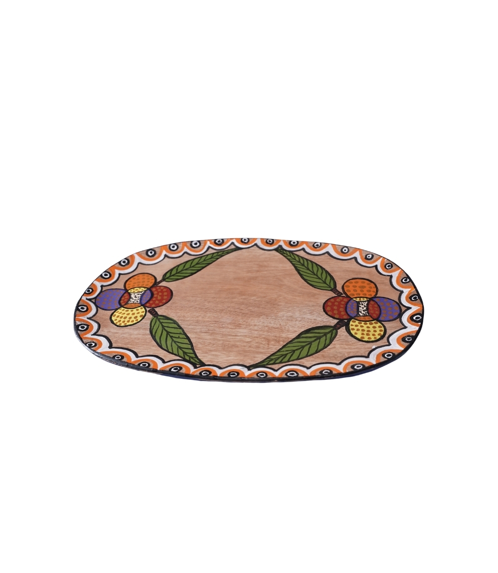 Handmade Wooden Tray With Sohrai Painting Made By Tribals Of Jharkhand