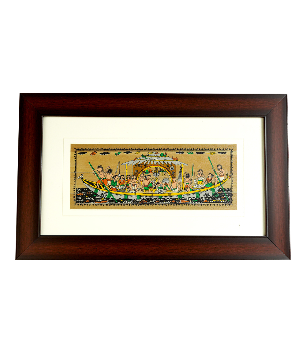 Pattachitra Boat Festival – Odisha Tribal Art in Wooden Frame