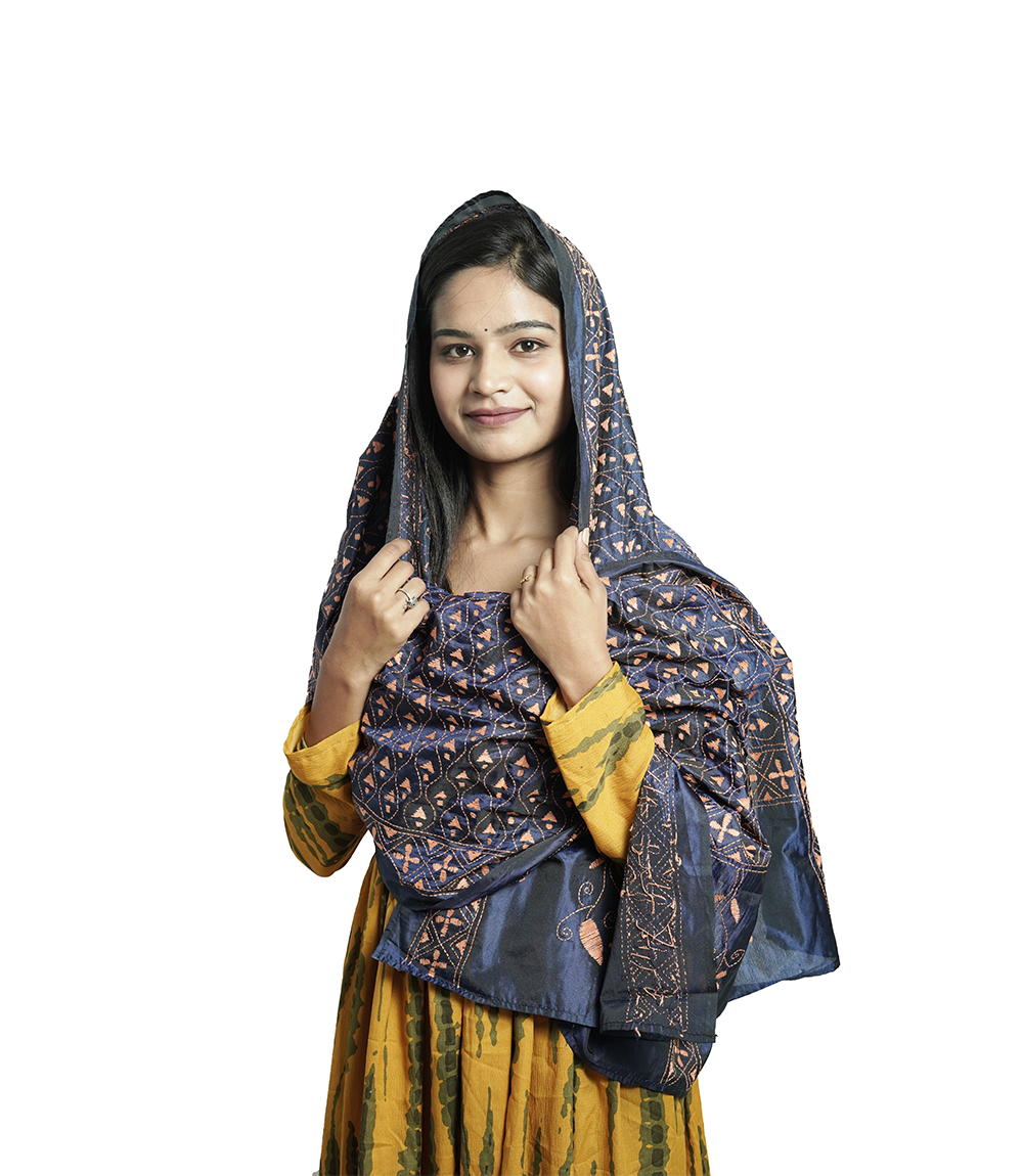 Handstitched Kantha Stole by Tribes of West-Bengal ( Navy blue)