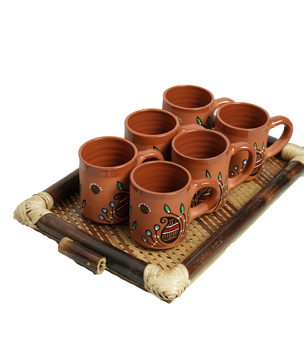 Terracotta Mug Set (6 pieces) With Sohrai Made by Tribes of Jharkhand