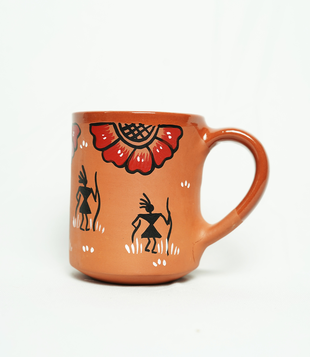 Terracotta Mug Set (6 pieces) With Sohrai Made by Tribes of Jharkhand