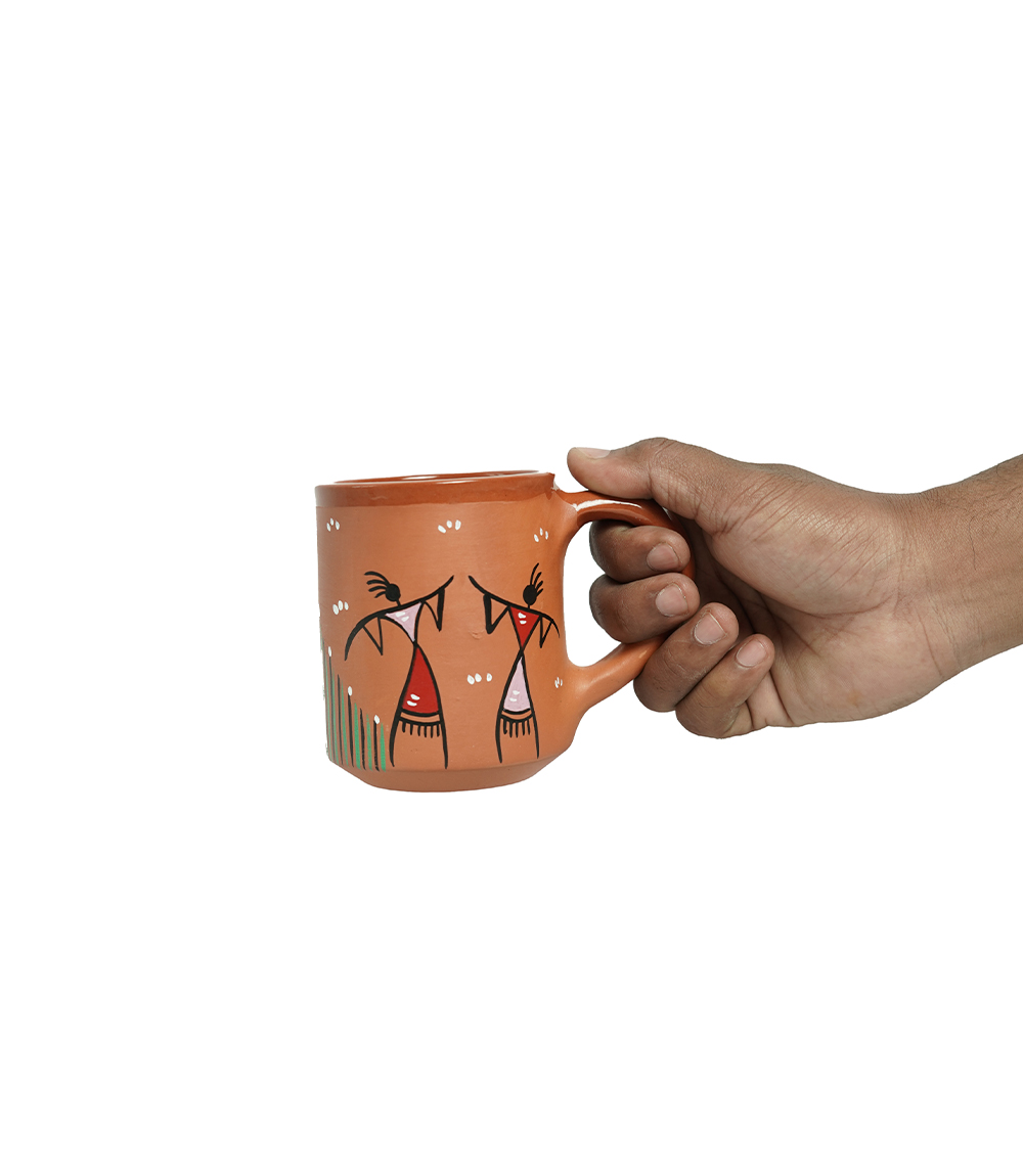 Terracotta Mug Set With Sohrai Made by Tribes of Jharkhand