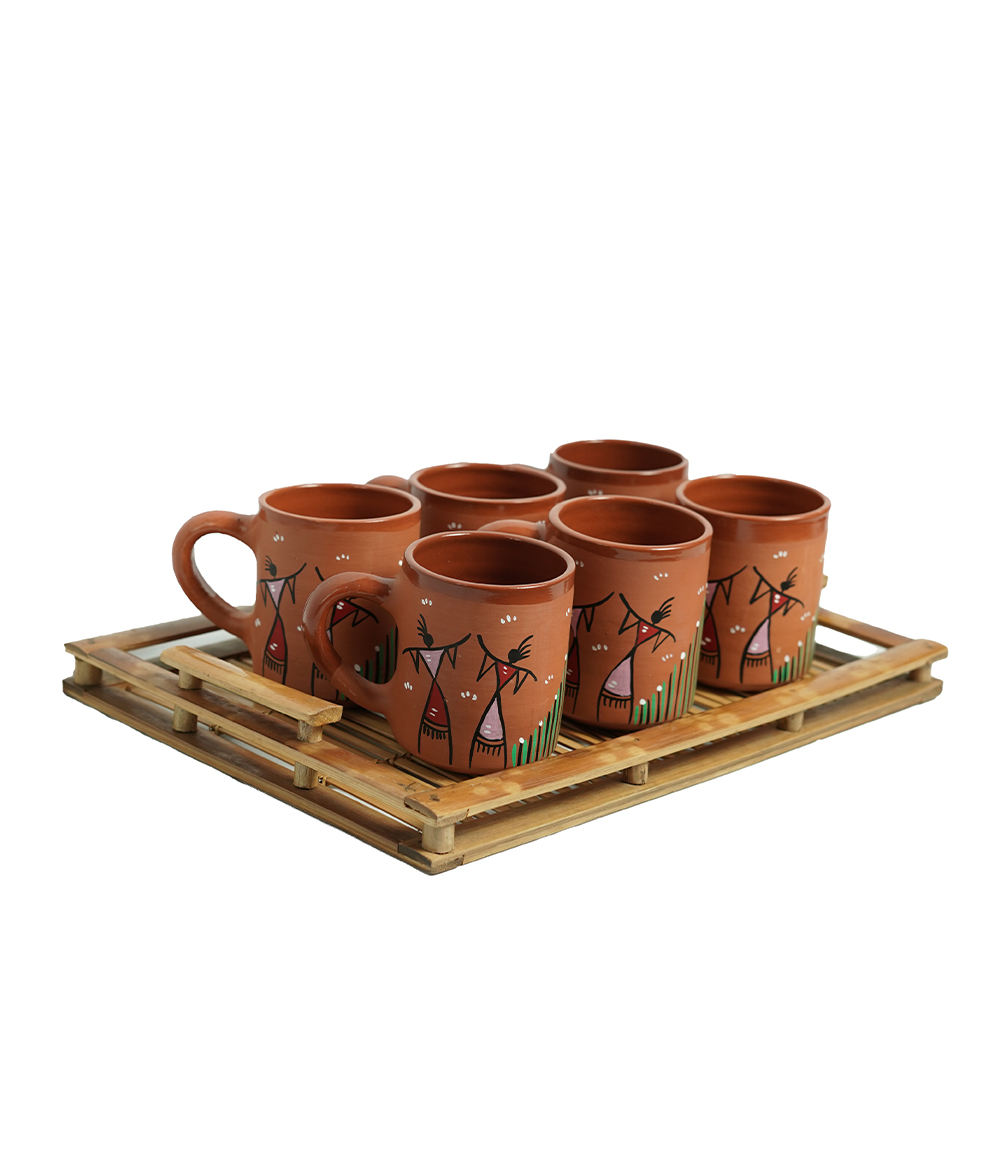 Terracotta Mug Set With Sohrai Made by Tribes of Jharkhand