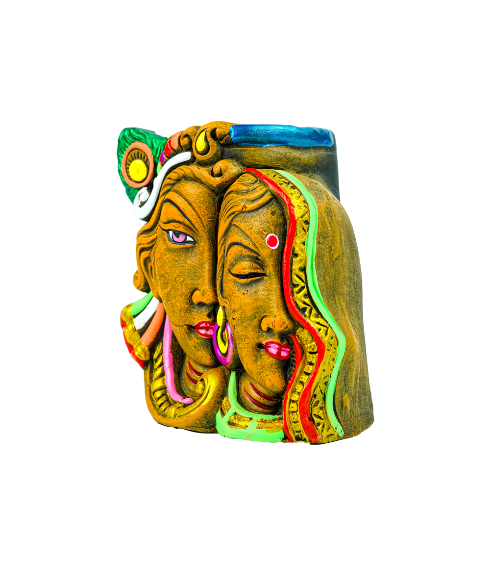 Terracotta Radha Krishna Pen Stand Made by the Tribes of Jharkhand