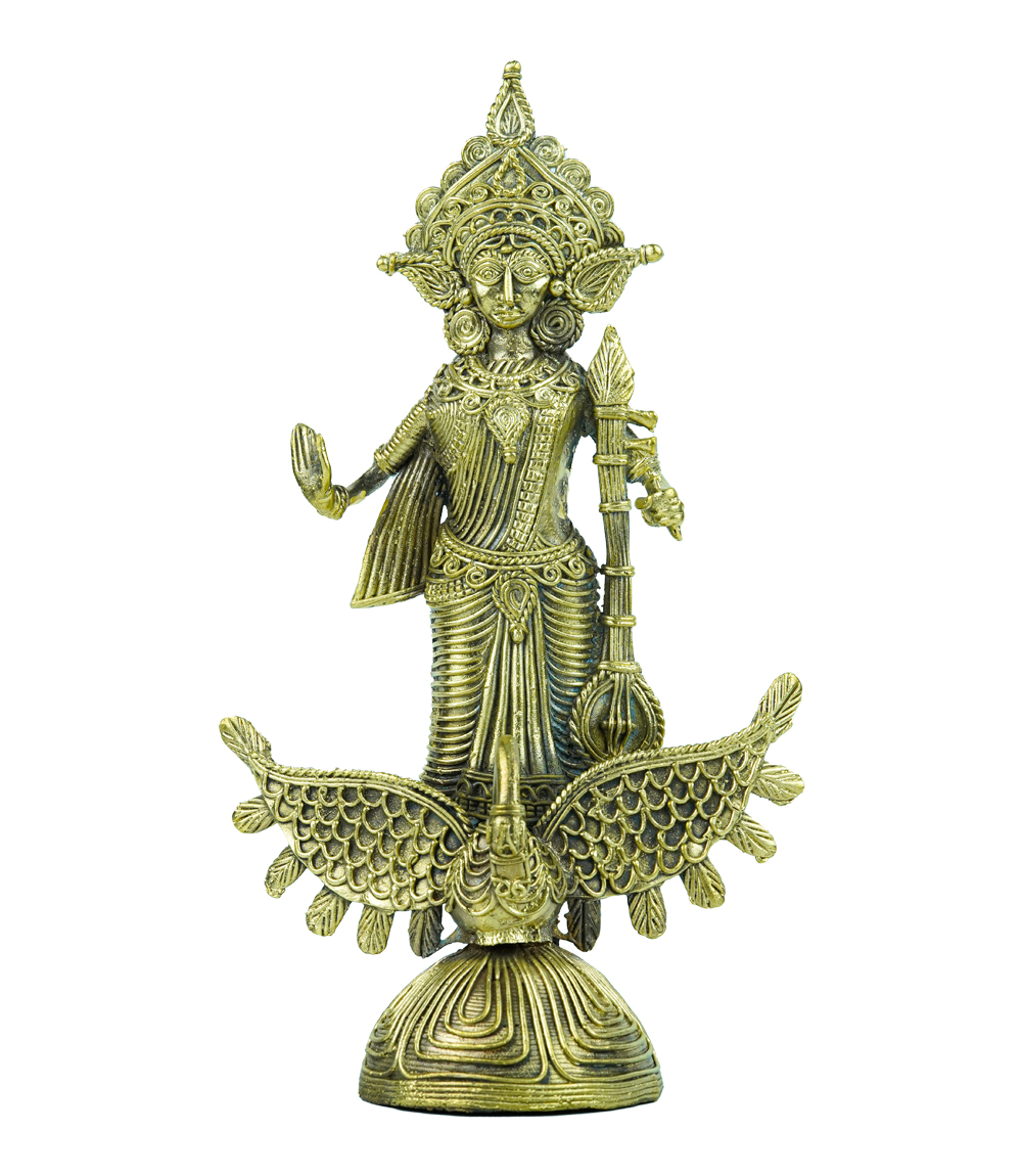 Dokra saraswati idol statue made by tribes of jharkhand