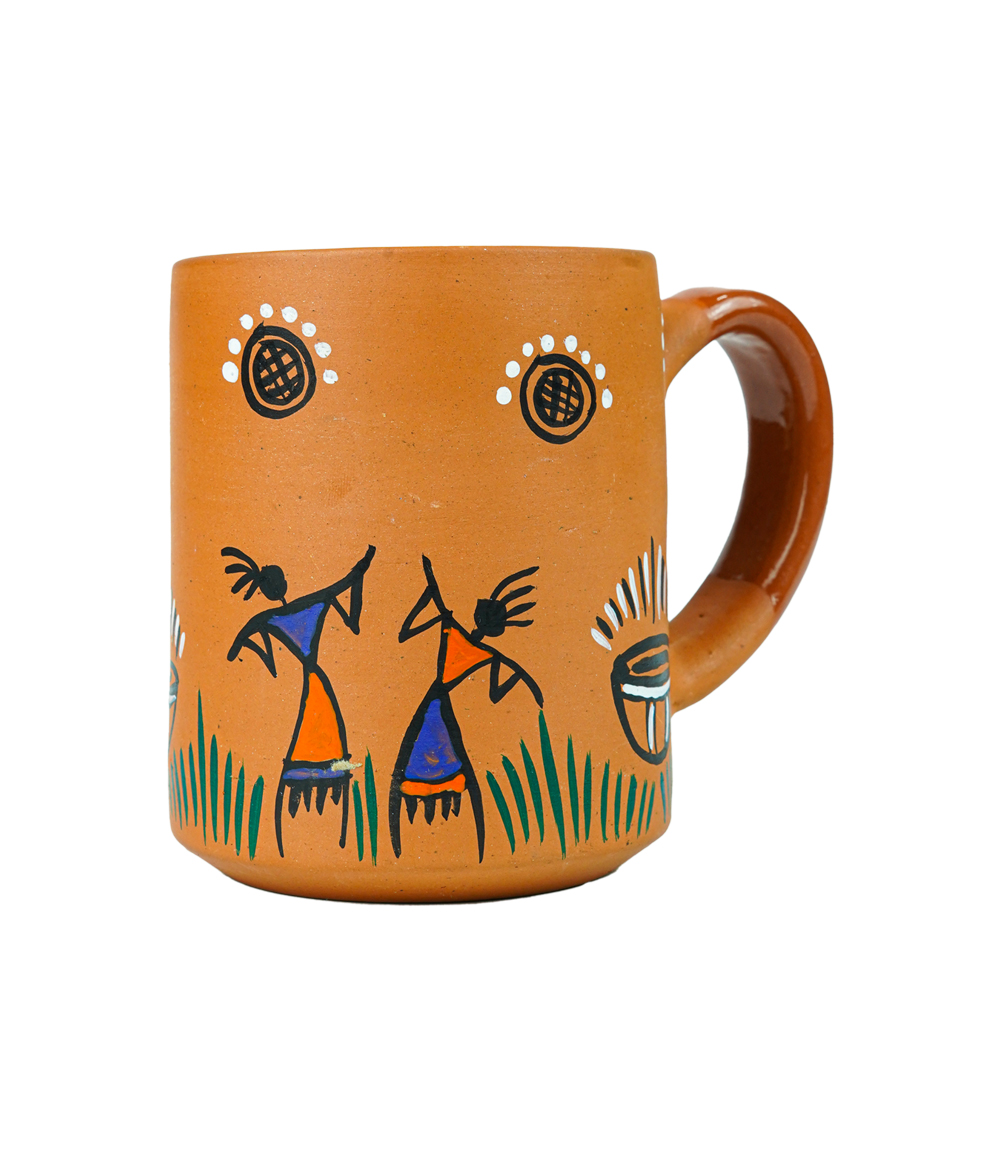 Terracotta Mug with Sohrai Art Handmade by the Tribes of Jharkhand