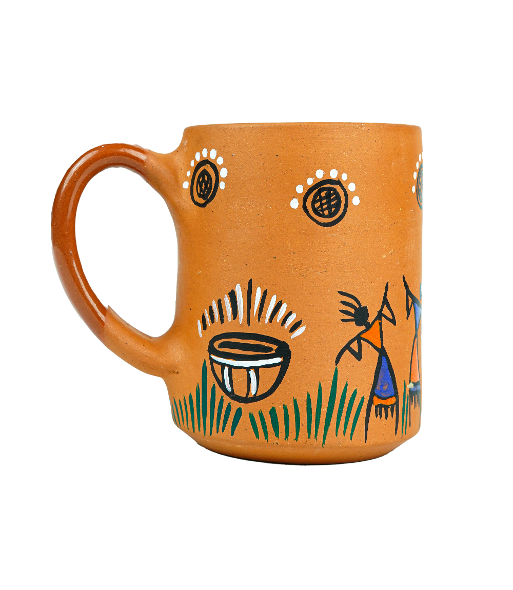 Terracotta Mug with Sohrai Art Handmade by the Tribes of Jharkhand