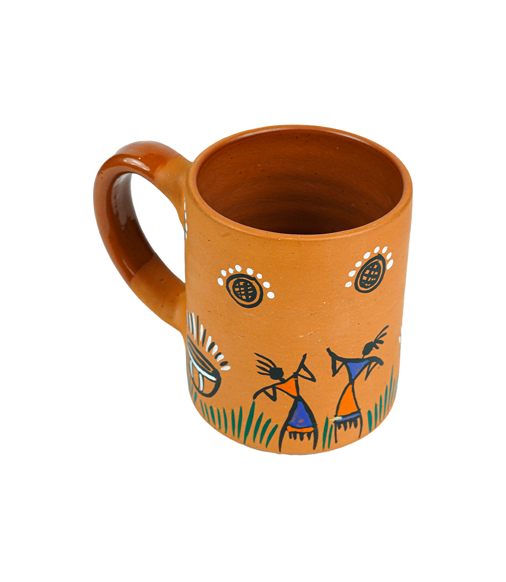 Terracotta Mug with Sohrai Art Handmade by the Tribes of Jharkhand