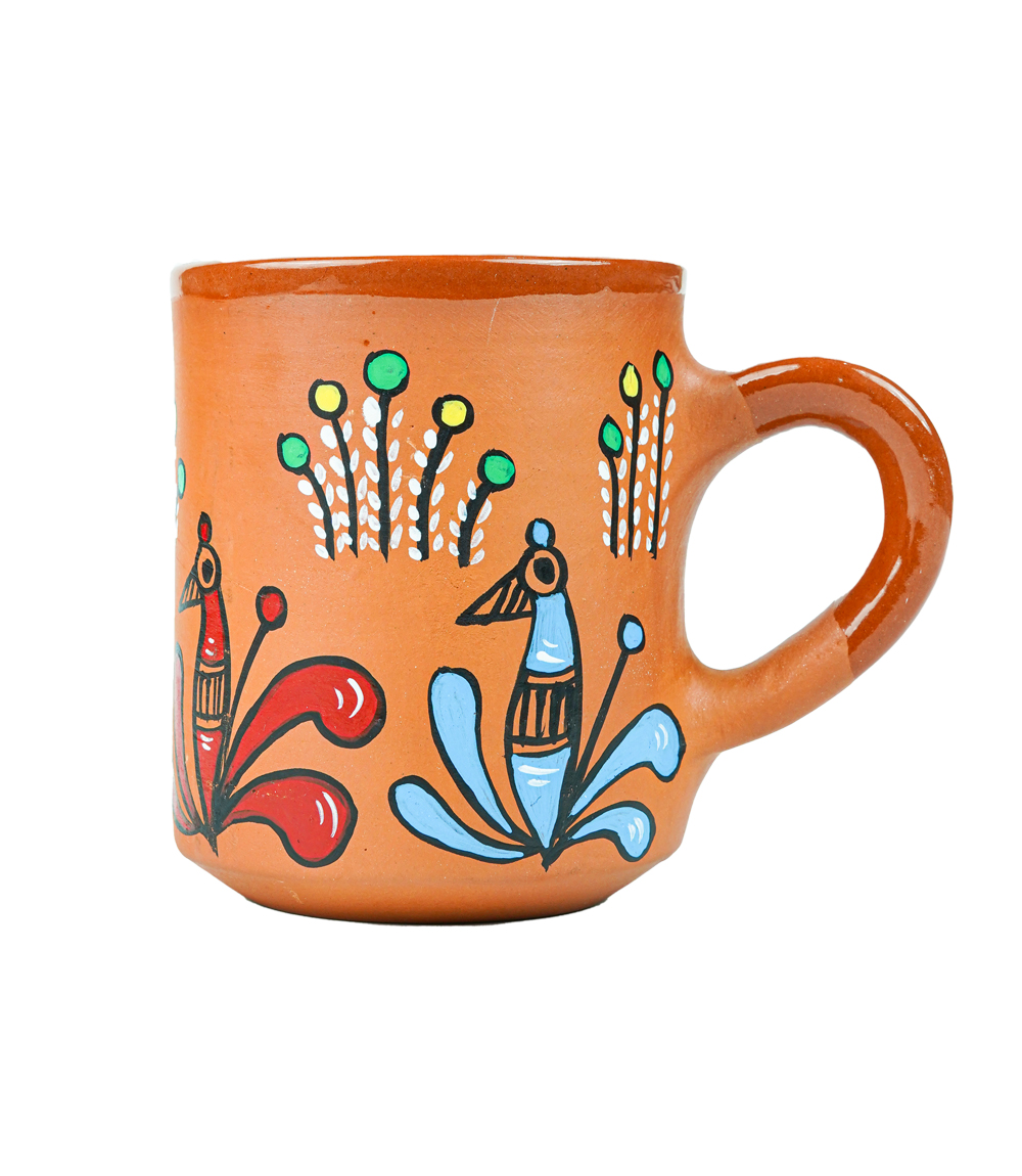 Terracotta Mug with Sohrai Art Handmade by the Tribes of Jharkhand