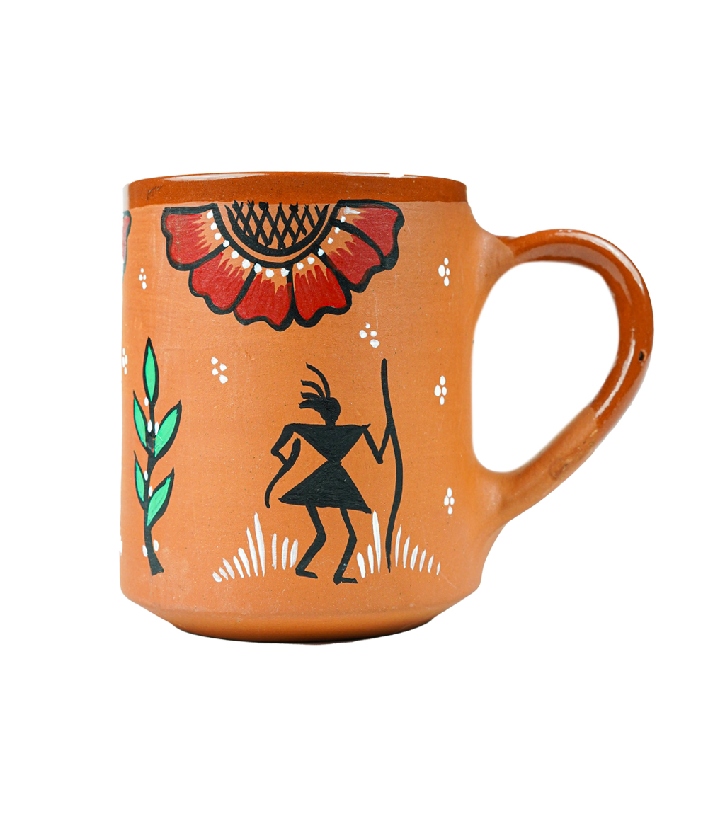 Terracotta Mug with Sohrai Art Handmade by the Tribes of Jharkhand