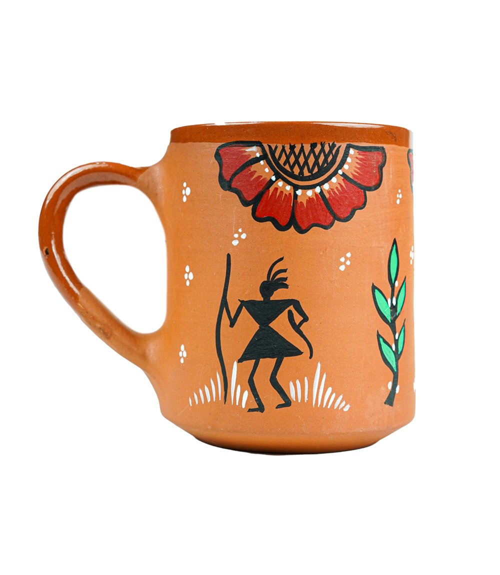 Terracotta Mug with Sohrai Art Handmade by the Tribes of Jharkhand