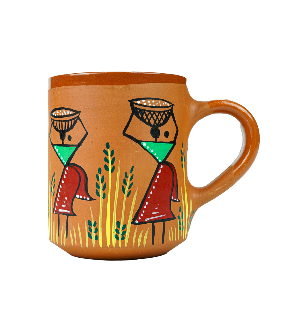 Terracotta Mug with Sohrai Art Handmade by the Tribes of Jharkhand