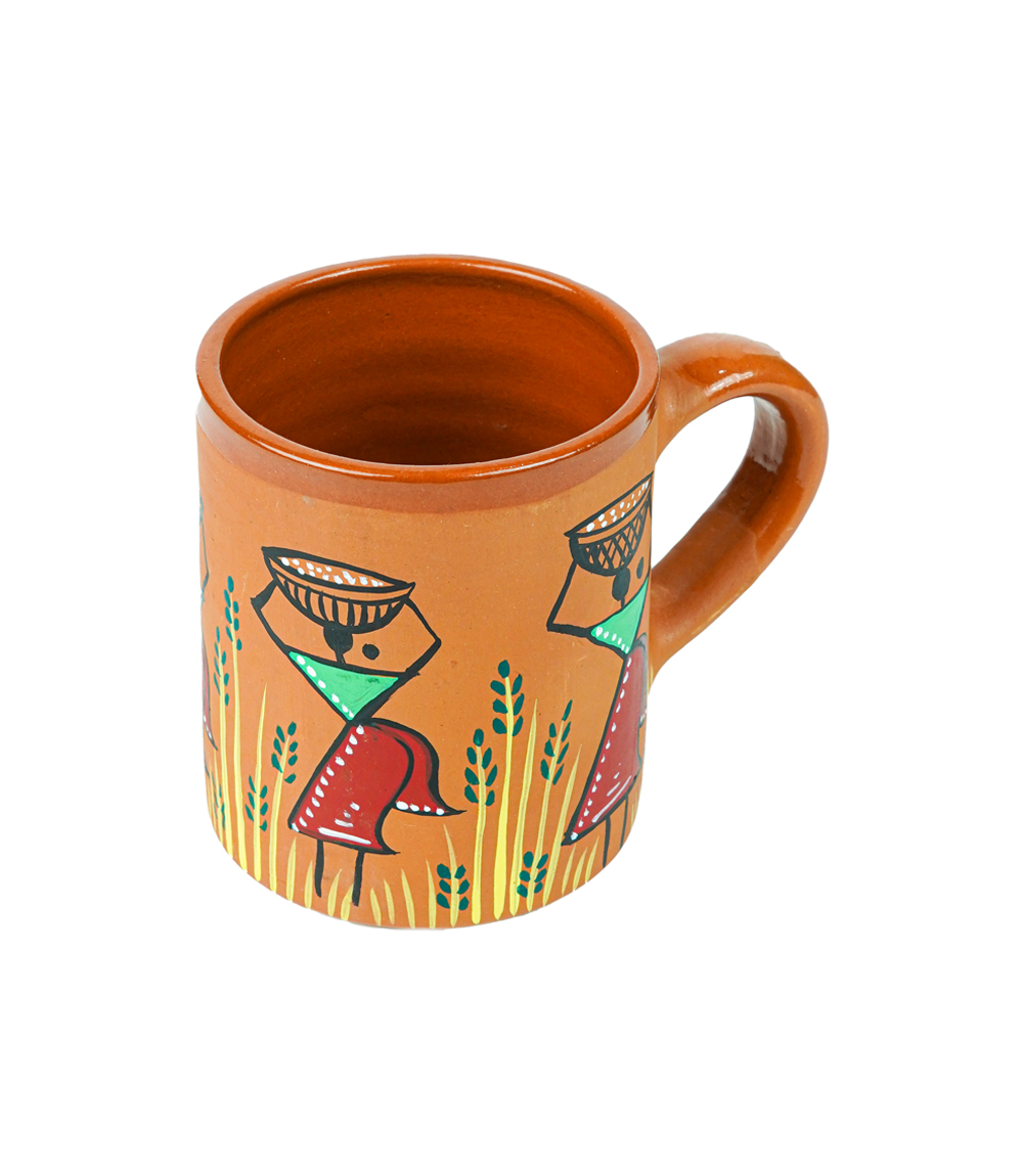 Terracotta Mug with Sohrai Art Handmade by the Tribes of Jharkhand