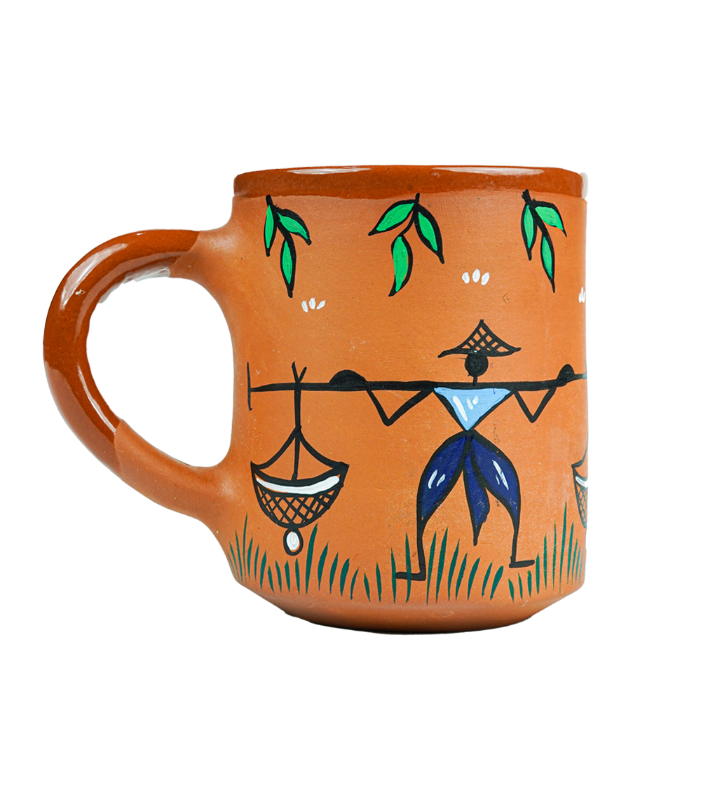 Terracotta Mug with Sohrai Art Handmade by the Tribes of Jharkhand