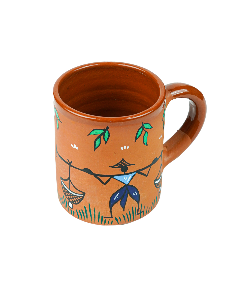 Terracotta Mug with Sohrai Art Handmade by the Tribes of Jharkhand