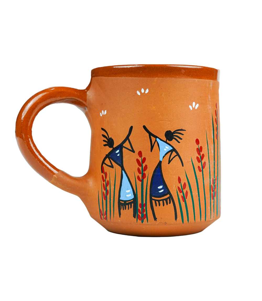 Terracotta Mug with Sohrai Art Handmade by the Tribes of Jharkhand