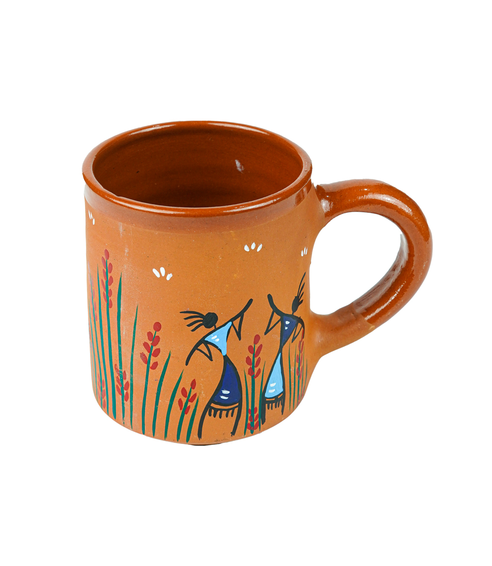 Terracotta Mug with Sohrai Art Handmade by the Tribes of Jharkhand